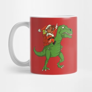 Santa Capybara Riding Dinosaur T Rex Mug